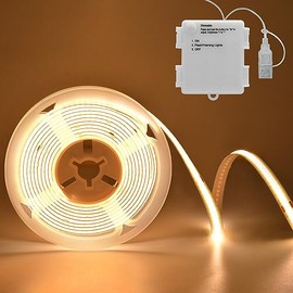 LumBelle COB - Tira de luces LED alimentadas con pilas, 6.5 pies, 640 luces LED, regulable, ajustable, flexible, para recámara, recámara, tienda, TV, iluminación debajo del gabinete, color blanco