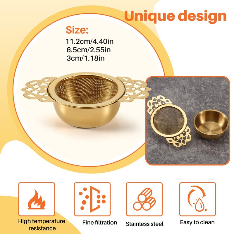 Gokoti Stainless Steel Tea Strainer with Drip Bowl Easy Clean