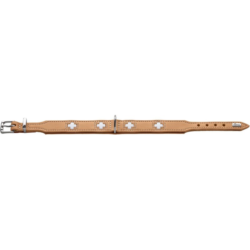 Hunter Swiss Nickel Pale Leather Collar, 41,0-49,0 cm, Natur/Beige