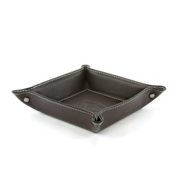 Orvieto Leather Tidy Tray, Handmade Classic Italian Style, Key Wallet, Coin Box, Dark Brown (19x19 cm)