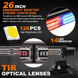 ASPL 26inch 126 LED Emergency Rooftop Strobe Lights Bar w/Controller Double Side Warning Hazard Snow Plow Flashing Light Traffic Advisor Safety Light for Work Trucks Vehicles Tow Pickup(Red/Blue)