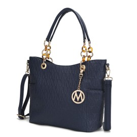MKF Collection Shoulder Bag for Women, PU Leather Pocketbook Top-Handle Crossbody Purse Tote Satchel Handbag Navy Blue by Mia k