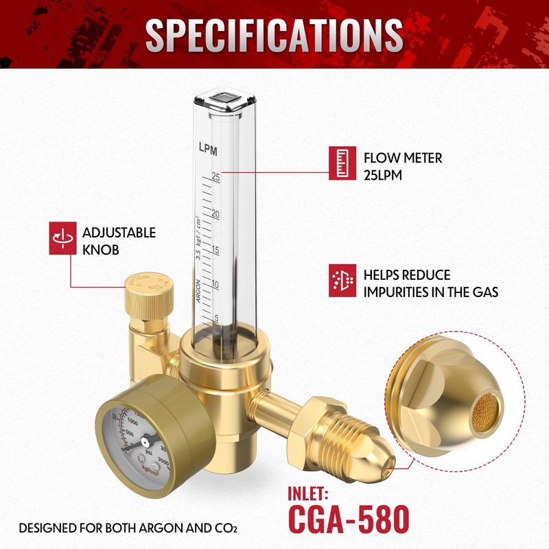 bestarc Argon CO2 Flow Meter Gas Regulator with 8.2FT Gas