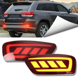 BINQIGOO LED Rear Bumper Reflector Lights Trim for Jeep Grand Cherokee 2012-2021 Compass 2011-2017 for Dodge Journey 2011-2017 | Sequential Turn Signal, Red DRL & Brake Light (Red)