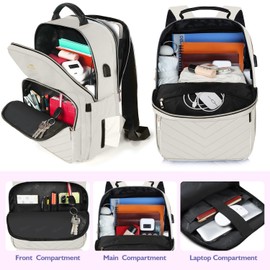 MATEIN Travel Laptop Backpack, Anti Theft Quilted Slim Backpacks for Women with Detachable Keychain Hook, Teacher Doctor Nurse Carry on Bags Purse Fits 15.6 Inch Notebook, White