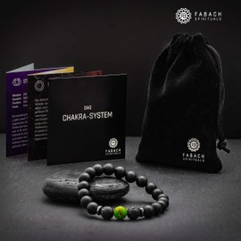 FABACH Chakra Bead Bracelets with 8 mm Gemstone Beads, Lava Stone and Onyx Stone (Black), Yoga Bracelets Made of Healing Stones, Energy Bracelets for Men and Women, Rubber, Imperial, Onyx, Lava