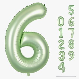 Sage Green Number 6 Balloons, 40 In Large Olive Green Number 6 Foil Helium Balloons for Girls Women, Self Inflating Number Balloons 0-9 for Men Boys 6th 16th Birthday Jungle Safari Party Decoration