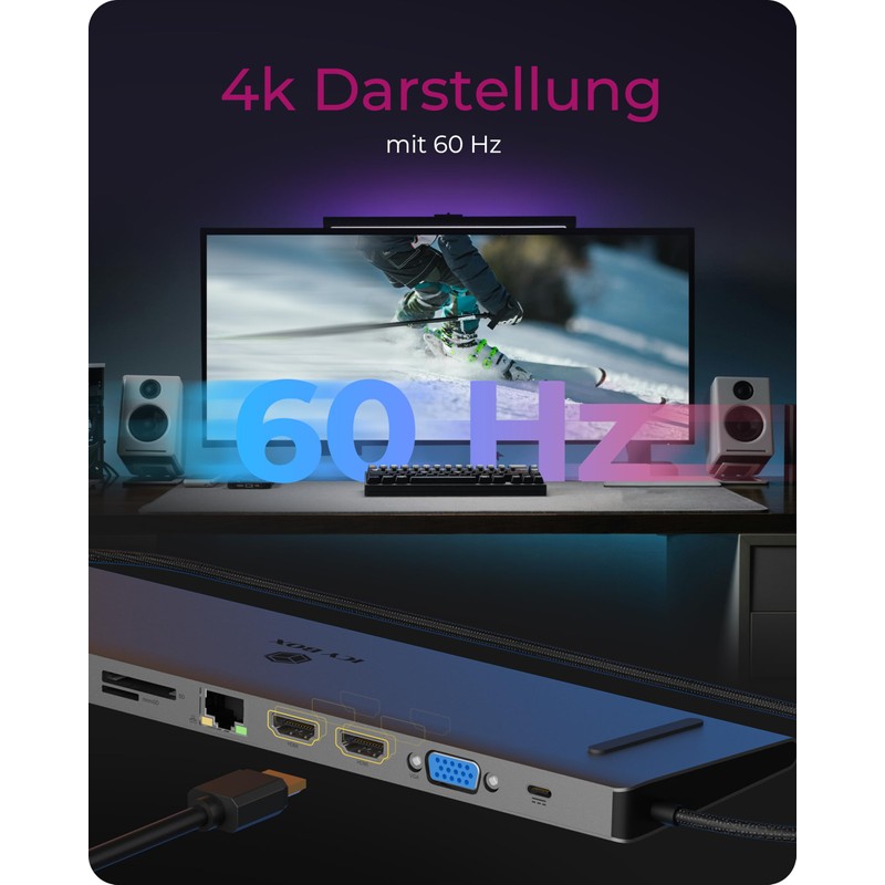 ICY BOX USB-C Docking Station (11-in-1) for 2 Monitors (2x