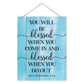 Religious Decor Sign, You will Be Blessed When You Come In Sign, Rustic Wooden Hanging Plaque Sign, Christian Decor, Farmhouse Decor for Front Door, Door Hanger, Bible Verse Deuteronomy 28:6 Sign C