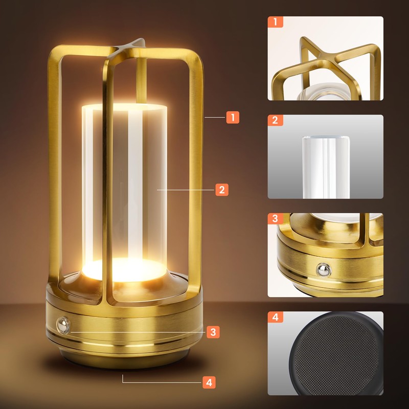 Metal Table Lamp, Modern and Elegant, Light Modes with Warm,