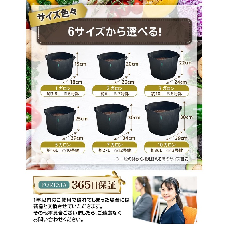 FORESIA 5 Pack 7 Gallon Nonwoven Planter Veranda Cultivation Nonwoven