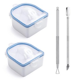 Soaking Bowl, 2 count Soak Off Gel Polish Dip Powder Remover Manicure Bowl with Triangle Cuticle Peeler and Stainless Steel Cuticle Pusher  Art Tool (Blue-4PCS Set) - Color: Blue-4pcs set