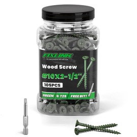 Wood Screws 2-1/2 Inch, FIXLINK Deck Screws #10 x 2-1/2", 105 PCS, Epoxy Coated, T25 Star Bit Above 1500 Hour Salt Spray Coating Outdoor Decking Screws Excellent Rust Resistant for Wood Fence, Green