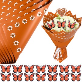 Fullhawl Mexican Barro Bouquet Wrap Set Include 20 Sheet Mexican Flower Wrapping Paper 10 Paper Monarch Butterfly Floral Gift Wrap for Graduation Wedding Birthday