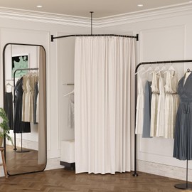 Naiture Fitting Room for Boutique, Changing Room Curtain Rod Used in Mall, Office, Corner Neo-Angle Heavy Duty 304 Stainless Steel with Ceiling Support, 18-1/2" X 26" X 18-1/2", Matte Black Finish