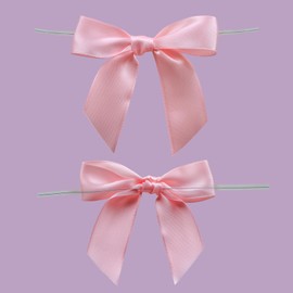 Mefuny 50 Pieces Pink Bow Tie Ribbon Twist Tie Bows for Treat Bags Gift Wrapping Baby Shower Birthday Party