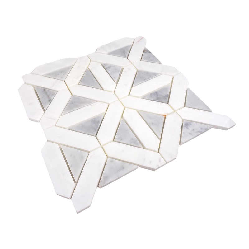 Tenedos Bianco Dolomite with Grey Carrara Geometric Polished Marble Mosaic