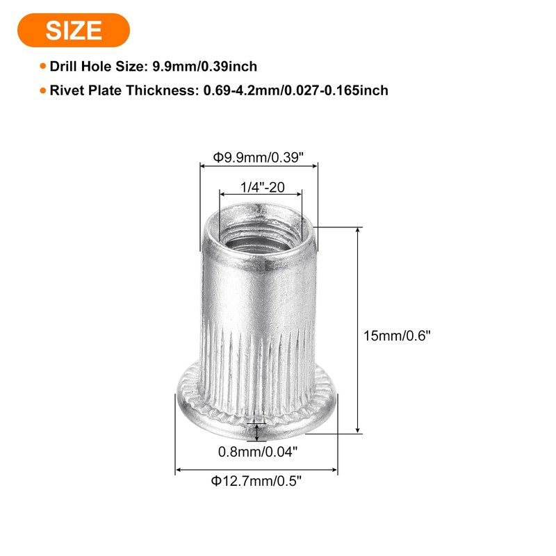 sourcing map 120Pcs Rivet Nuts Flat Head, 1/4 Aluminum Alloy