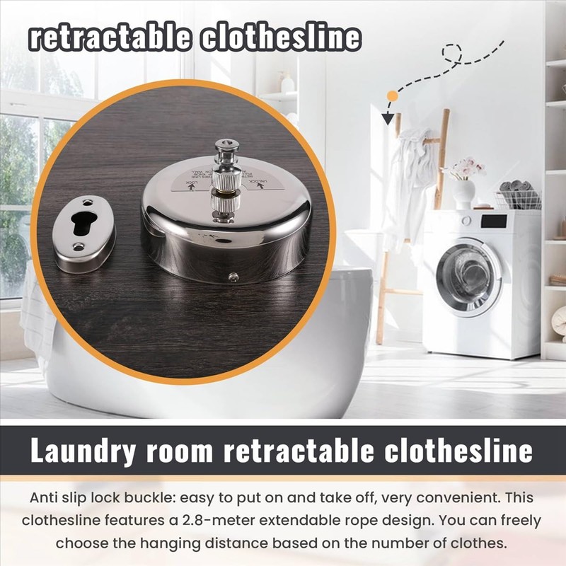 LinaLife 304 Stainless Steel Retractable Clothesline Indoor with 9.2FT Adjustable