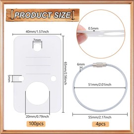 BENECREAT 100Pcs Rectangle Floss Thread Drops, White Paper Winding Thread Card, Embroidery Thread Bobbins Organiser with 4Pcs Iron Hanging Ring for Sewing Storage DIY Crafts