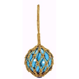 Japanese Glass Fishing Fish Net Float Buoy Weathered Rope Hand Knotted Blue 8"
