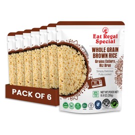 Eat Regal Ready to Eat Whole Grain Brown Rice Microwavable Pack of 6,8.8oz | Ready Rice in 90 Seconds | Heat and Eat | Precooked Rice | Ready to Eat | Side Dish