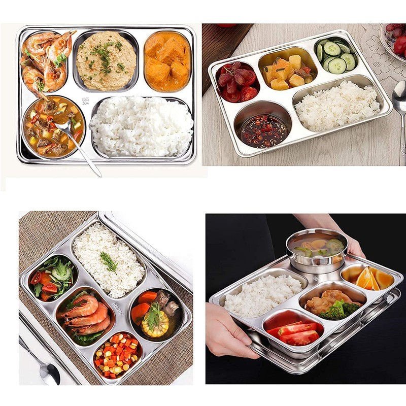 Unbreakable Divided Portion Plates - Stainless Steel Lunch Box Dinner