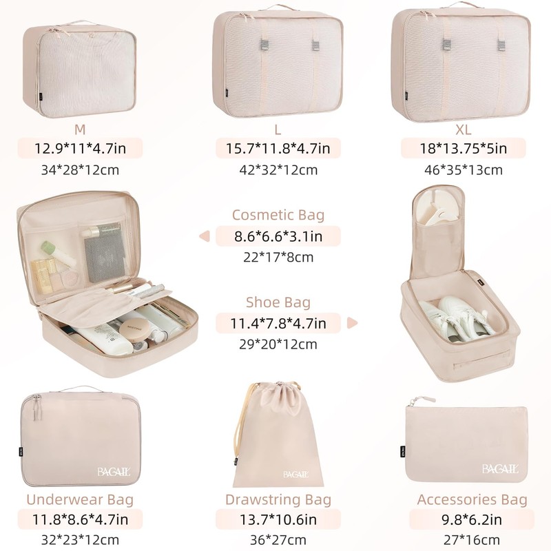 BAGAIL 8 Set Packing Cubes Luggage Packing Organizers for Travel