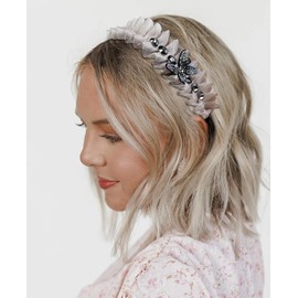 TEBIEKOY Ruffled Headband for Women Non Slip Fashion Flounce Headbands Exquisite Pleated Rhinestone Hairband Butterfly Lace Mesh Hair Accessories