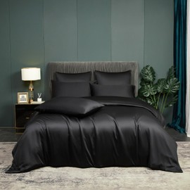 Bamboo Bed Linen Black 135 x 200 cm Smooth Luxury Summer Bed Linen Bamboo Fibre Bed Linen Set Breathable Cooling Bed Linen Single Bed Duvet Cover with Zip and 1 Pillowcase 80 x 80 cm