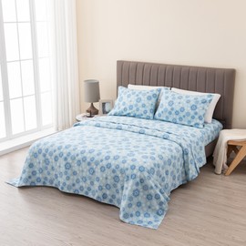 Great Bay Home Flannel Sheet Set Full Size - 100% Turkish Cotton, Double-Brushed, Winter Bed Sheets - Ultra-Soft, Cozy, 4-Piece Rustic Bedding Set (Blue Snowflake)