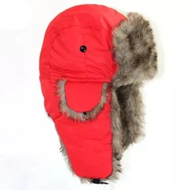 Unbranded Red Winter Mens Ushanka Aviator Trapper Hat Russian Trooper Flap Faux Fur Cap