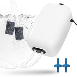 AQUANEAT Aquarium Air Pump, 210 Gals Fish Tank Air Bubbler, Adjustable Dual-Outlet Hydroponic Oxygen Aerator with Stones, Airline Tubing, Check Valves