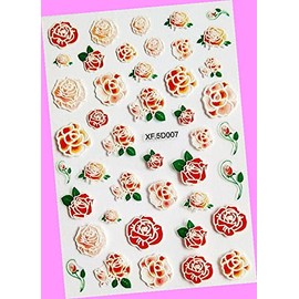 French Embossed Flowers Rose Periwinkle Mallow Cameo 3D Nail Art Sticker 5d007 for Nails Design Nail Art Stickers Decals Supplies Manicure Tips Sticker Colorful for Nail Decorations