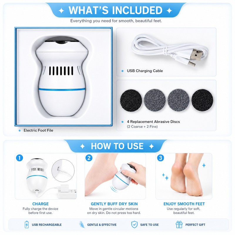 Electric Foot File for Smooth Heel Care – Rechargeable Callus