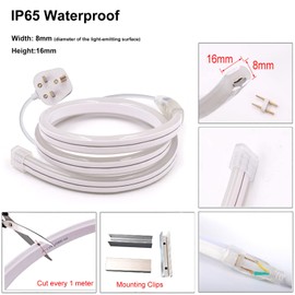 GQL 1m White Flexible NEON Light, 220V SMD 2835 120 LED Strip Light Kit (IP65 Waterproof) with UK Plug Power Supply for Home Garden Bar Decoration