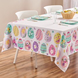 Kadut Easter Tablecloth Rectangle, Easter Eggs Fabric Table Cloth, Elegant, Bold and Cheerful Easter Egg Design. Rectangular (60" x 84”) Indoor/Outdoor Use. for Spring, Easter, and Summer Tablecloth.
