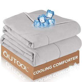 QUTOOL Cooling Comforter for Hot Sleepers, Soft Blankets Top Sheet for Night Sweats, Double-Sided Cool Lightweight Comfy Blanket, Bedroom Essentials for Summer - Color: Cool Gray, Bedding Size: Twin/Twin XL(68"X90")