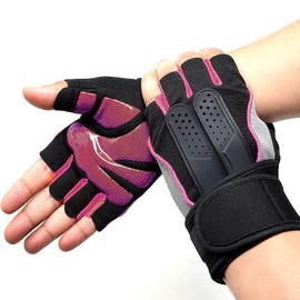 Guantes de acondicionamiento físico,guantes de levantamiento de pesas,guantes de ejercicio de medio dedo,guantes de entrenamiento con soporte de muñeca,para dominadas,levantamiento de pesas （rosa m)
