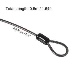 TOP-VIGOR 1Pcs Security Steel Cable, 2.5mm x 0.5m / 1.64ft Coated Safety Wire Rope Double Loop Flexible Security Cable Lock for Outdoor Travel Luggage Bike, Black