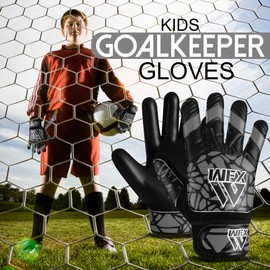 WFX Goalkeeper Gloves for Kids - Soccer Goalie Gloves with Double Wrist Support, Latex Finger Protection, Grey, Size 4, Suitable for 6 to 9 Years Old Boys & Girls