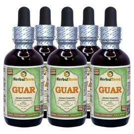 Guar (Cyamopsis tetragonoloba) Glycerite, Organic Gum Alcohol-FREE Liquid Extract (Brand name: HerbalTerra, Proudly made in USA) 5x2 fl.oz (5x60 ml)