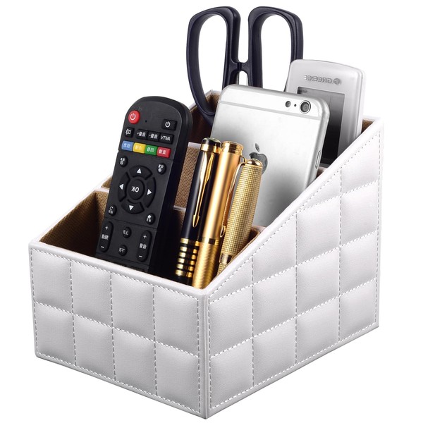 XNONE Leather Remote Control Organiser with 3 Compartments, Multifunctional Bedside