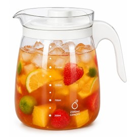 Glass Pitcher with Lid,77Oz Glass Water Pitcher,Heat Resistant Tea Pitcher with Handle,Water Infuser Pitcher for Hot and Cold Drinks,Iced Tea,Lemon Water,Fridge,Juice,Tea,1 Pack