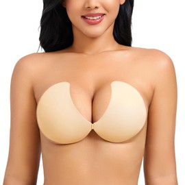 CYDREAM Sticky Strapless Adhesive Bra for Women - Invisible Push up Silicone Nude Bra for Backless Dress Upgraded Clasp Bras (US, Cup Band, D, Nude)