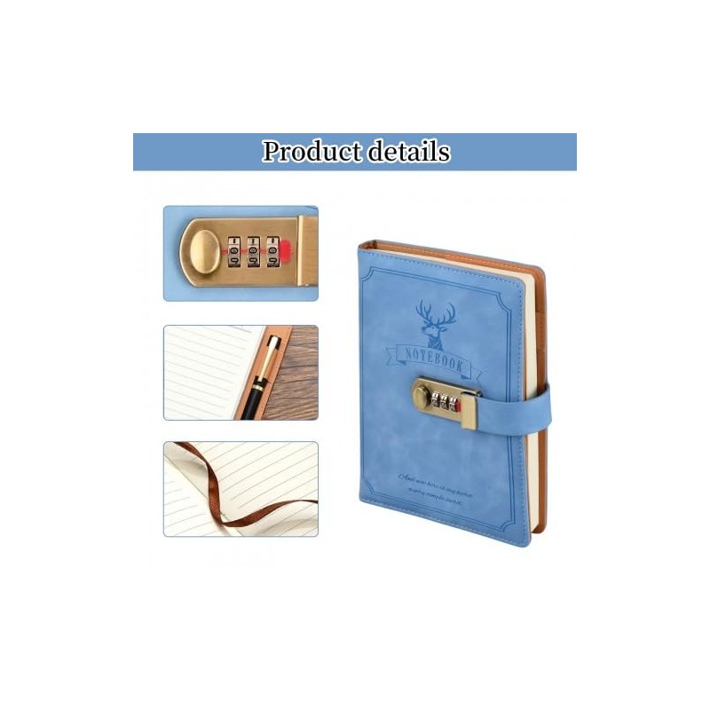 PU Leather Journal with Lock - 256 Pages Password Notebook