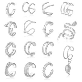 JZTRADING 15Pcs Ear Cuffs Earrings For Women Non Piercing Ear Cuff Sterling Silver Snake CZ Fake Helix Cartilage Cuff Earrings Clip On Wrap Earrings For Women Girls