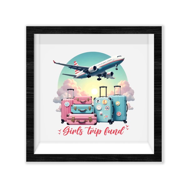 Black Travel Shadow Box Frame with Slot, Girls Trip Fund