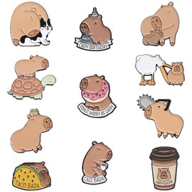 DKDDSSS Capybara Brooch, Cartoon Brooch Pin, Cartoon Animal Brooches Pins, Pins Set for Women, Men, Children, Gift Jackets, Backpacks, Hat, DIY Crafts, Pack of 11, Synthesis