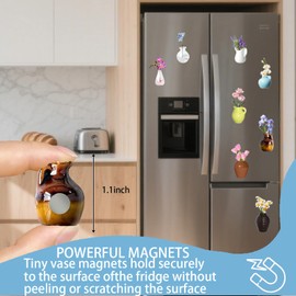 8PCS Mini Ceramic Vase Magnets, Mini Ceramic Vase Refrigerator Magnets, Cute 3D Flower Pot Refrigerator Magnets for Kitchen, Office, Home Decor - Adorable Plant Fridge Accessories Gift